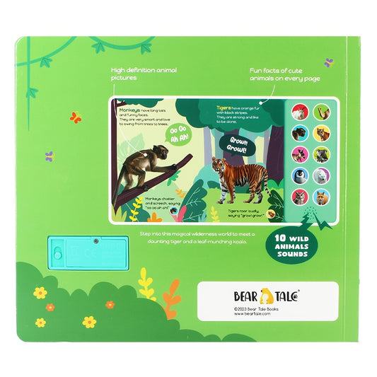 Bear Tale® Tiny Ears Big Roars is a 10-button sound book for children, featuring wild animals. It is an interactive audio book for learning, making it an ideal gift for toddlers.