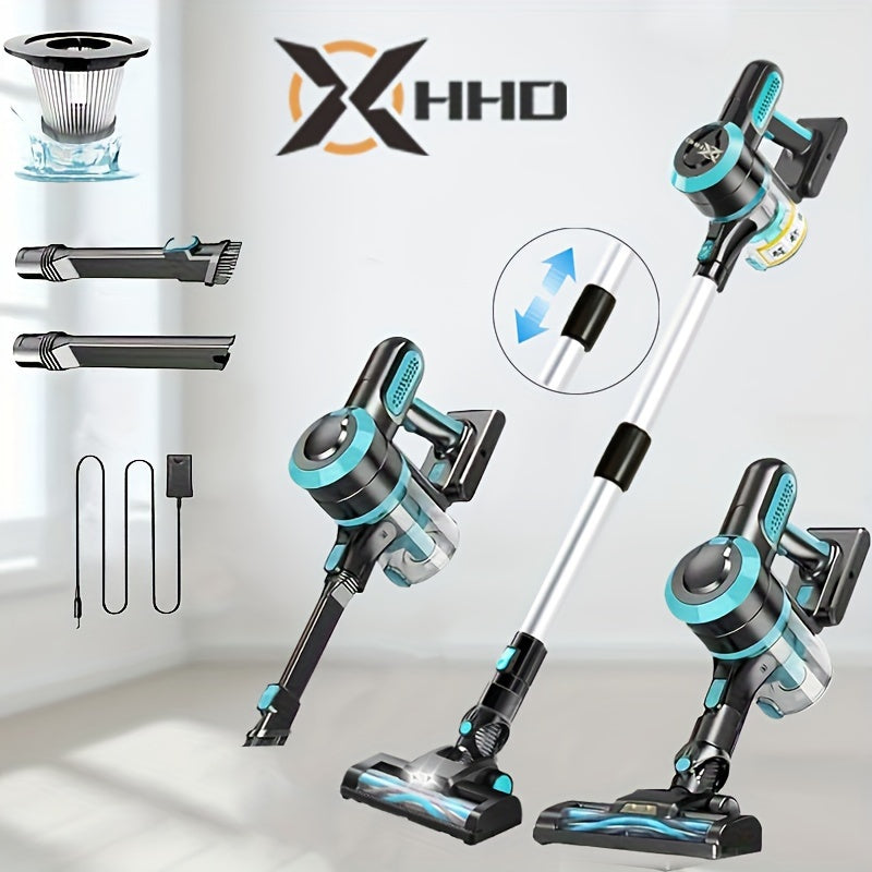 HHD Cordless Vacuum Cleaner with 250W motor, 25KPa suction power, ideal for home and car, includes accessories.