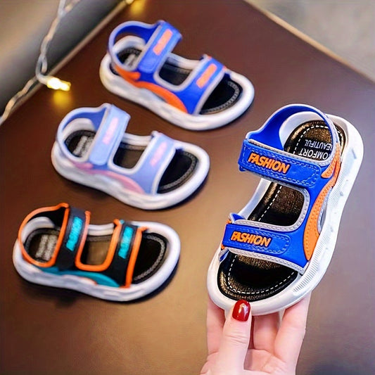 2024 Boys' Summer Sandals: Durable, Breathable with Cartoon Design, Hook-and-loop Fastener Strap - Blue/Orange, Blue/Black/Gray, Blue/Red/Orange