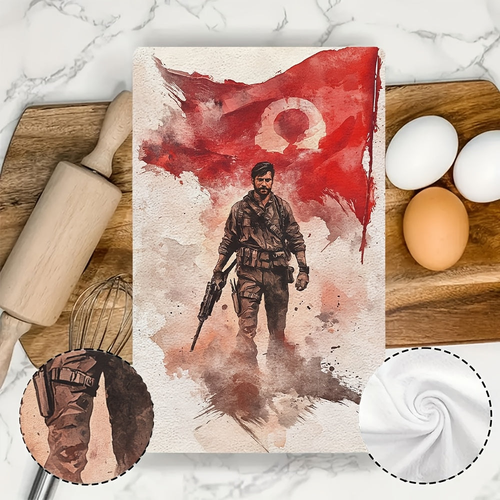 Set of 2 Ultra Soft Kitchen Towels featuring Join The Rebellion Turkish Flag Design. These highly absorbent and machine washable dish hand towels measure 40.64x60.96 cm. Perfect for holiday decor and everyday use.