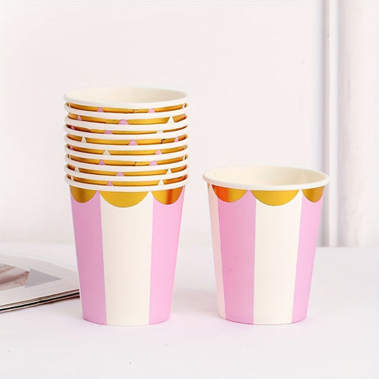 Chic Disposable Paper Cups with Stylish Stripes for Wedding Events - Insulated, Ideal for Chilled Beverages & On-the-Go, Paper Cups