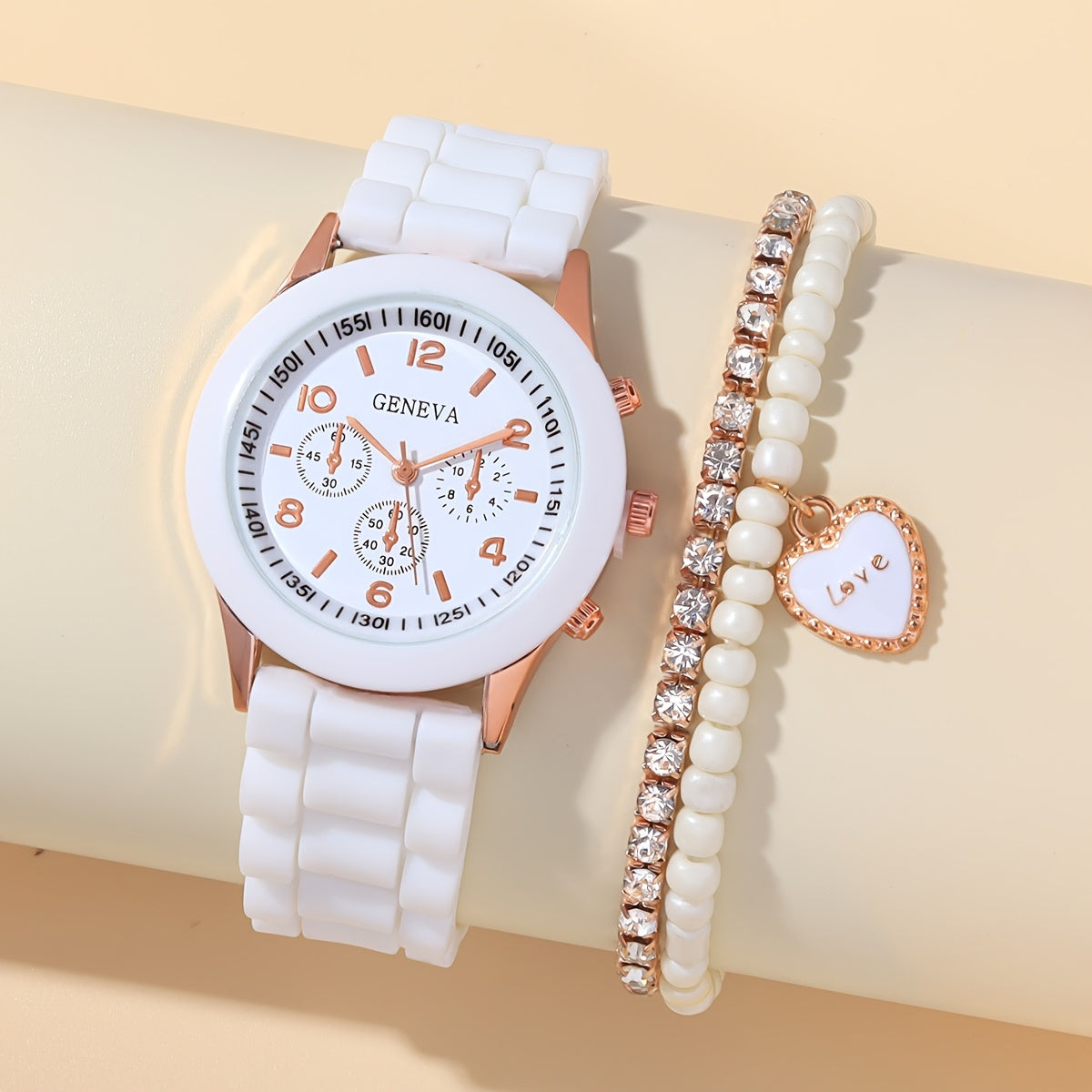 4-piece Fashion Couple Quartz Watch Set with Colorful Love Magnetic Necklace, Personalized Number Scale Round Dial and Simple Soft Strap. Ideal gift for couples, perfect for Valentine's