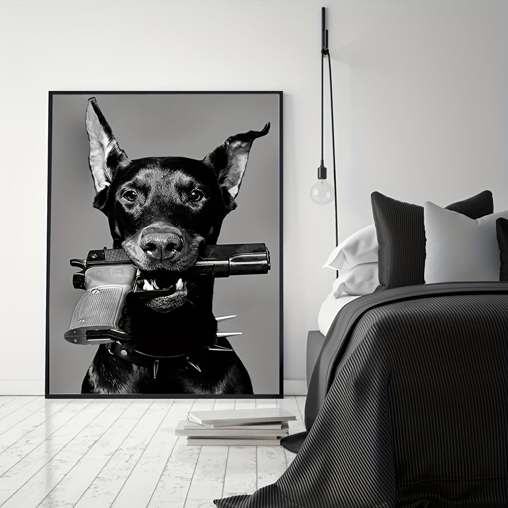 Black dog canvas painting for living room, bedroom, studio hallway art, 39.88*59.94cm. (Unframed)