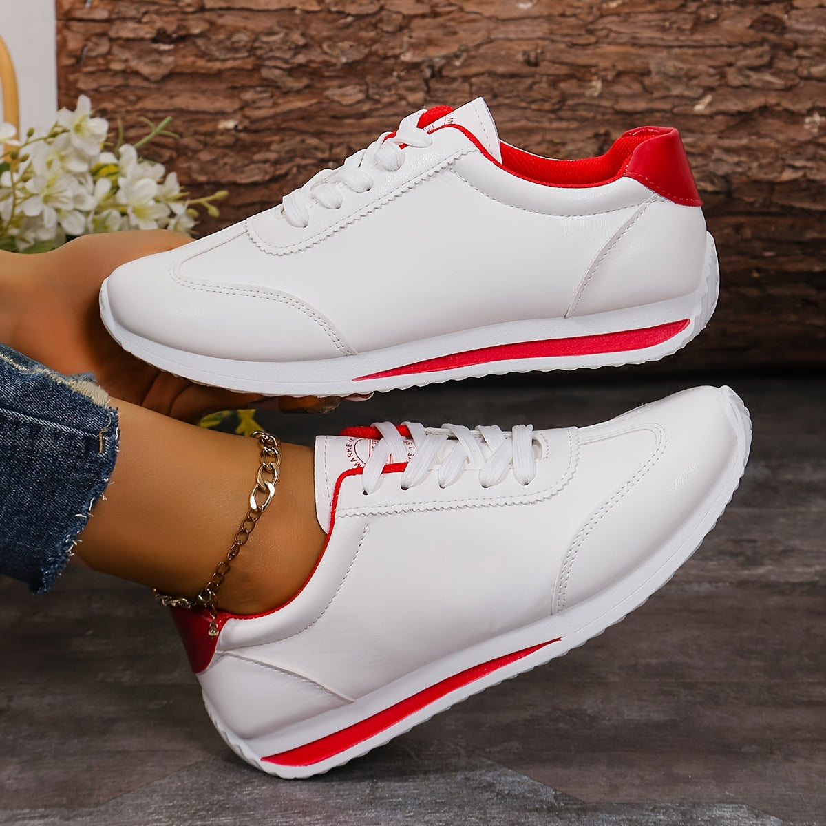 Women's casual sneakers with solid color, lace-up platform, soft sole, and non-slip running trainers.