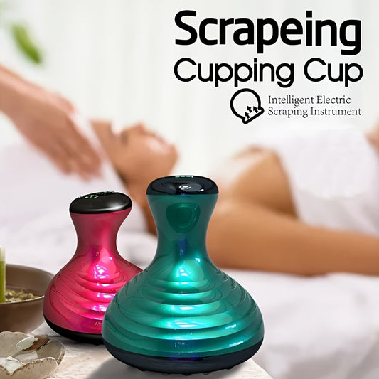 Rechargeable Electric Cupping Massager with Heat, Vacuum Suction, and USB Charging, available in Pink, Teal, and Dark Green colors.