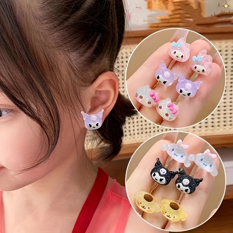 Adorable Cartoon Resin Earrings Set - 6 Pairs of Stylish Jewelry for Girls and Women, Feather-Free, Imported from China