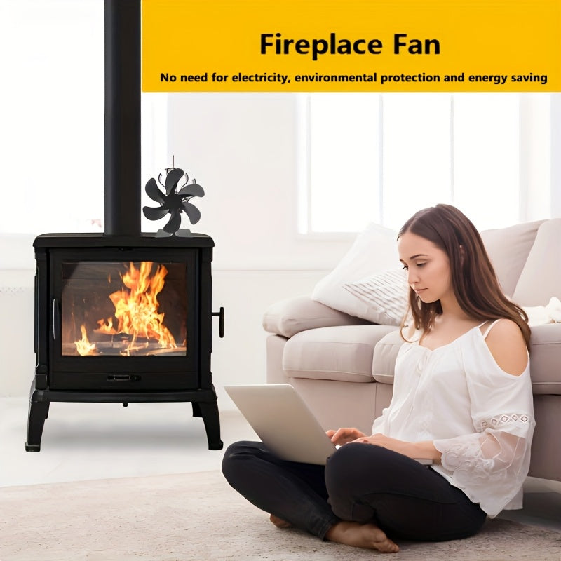 Premium 6-Blade Fireplace Fan - Provides Quiet and Efficient Heat Distribution for Wood and Log Burners, No Electricity Required, Vertical Design, Wooden Combustion, Ideal for Home Use