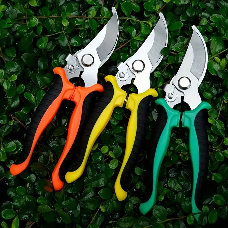 Durable stainless steel pruning shears for fruit trees and thick branches, perfect for flower arrangements, with ergonomic design for easier use.