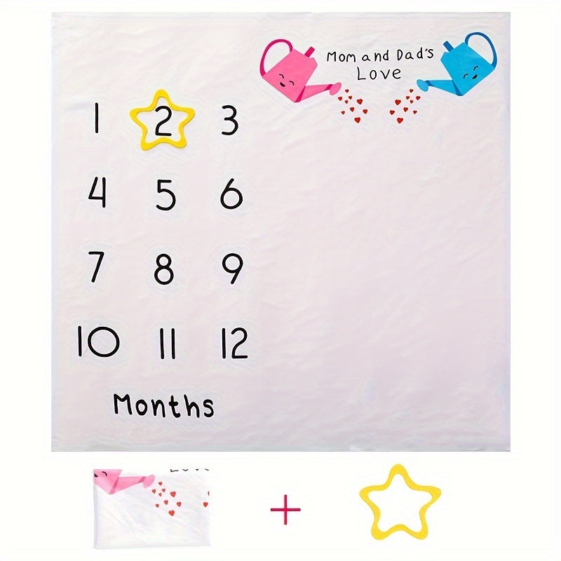 Monthly Growth Record Blanket for Youngsters - Perfect for Creative Photography Props, Made of Soft White Polyester