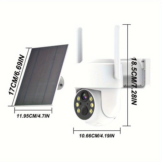 4MP HD Video Solar-Powered Security Camera for Home Surveillance with AI Motion Detection, Color Night Vision, 2-Way Audio, Wi-Fi Connectivity, Solar Lithium Battery, Smartphone Compatibility, Dual Power Mode USB/Battery, Suitable for Ages 14 and Up, SD