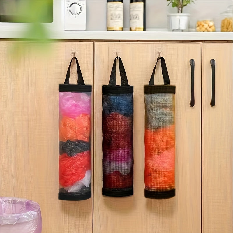 Organize your plastic and garbage bags with this wall-mounted shopping bag organizer, the perfect kitchen storage solution. Keep non-food contact items tidy and easily accessible.