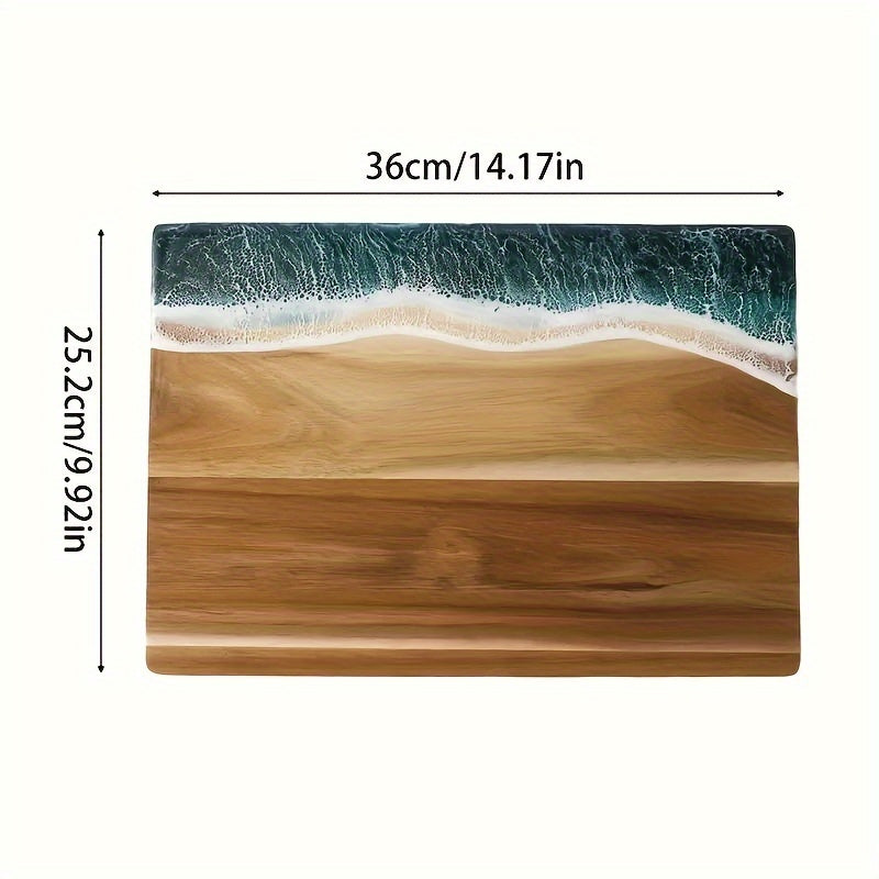 Get your hands on the stylish Wavy Resin Acacia Wood Cutting Board for home use. This creative cutting board is safe for food contact and perfect for slicing fruits and vegetables. Its unique wave design adds a touch of elegance to your kitchen, making