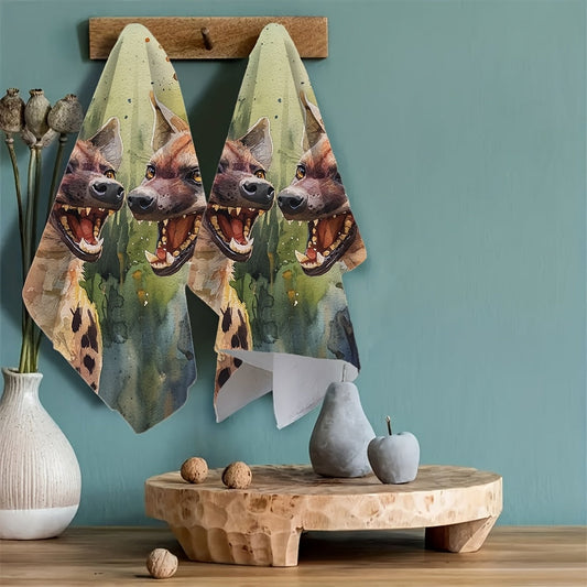 Set of 2 Ultra Soft Kitchen Towels with Laughing Hyenas Watercolor Design, Exceptionally Absorbent & Easy to Clean Dish Hand Towels, Modern Coastal Style, 40.64x60.96 cm - Ideal for Adding a Festive Touch to Your Kitchen Decor, Dish Towels