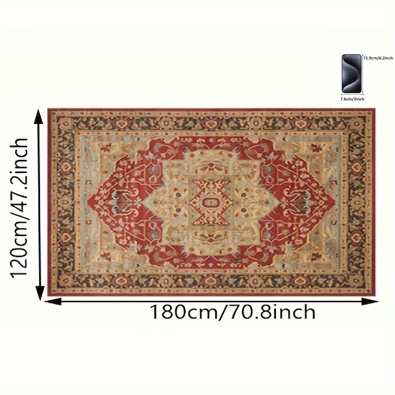 Retro Persian Carpet, Bohemian Area Rug, Ethnic Style, Water Absorbent, Stain Resistant, Ideal for Home or Hotel, Non-Shedding Living Room Accent Rug, Cute Aesthetic Home Decor