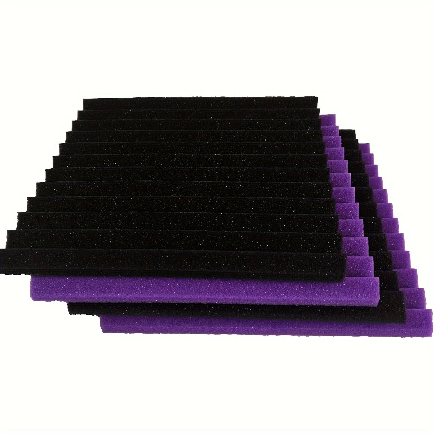 96 black and purple acoustic foam panels (12" X 12" X 1"/30cm X 30cm X 2.5cm) with double-sided adhesive tape for sound absorption in studios.