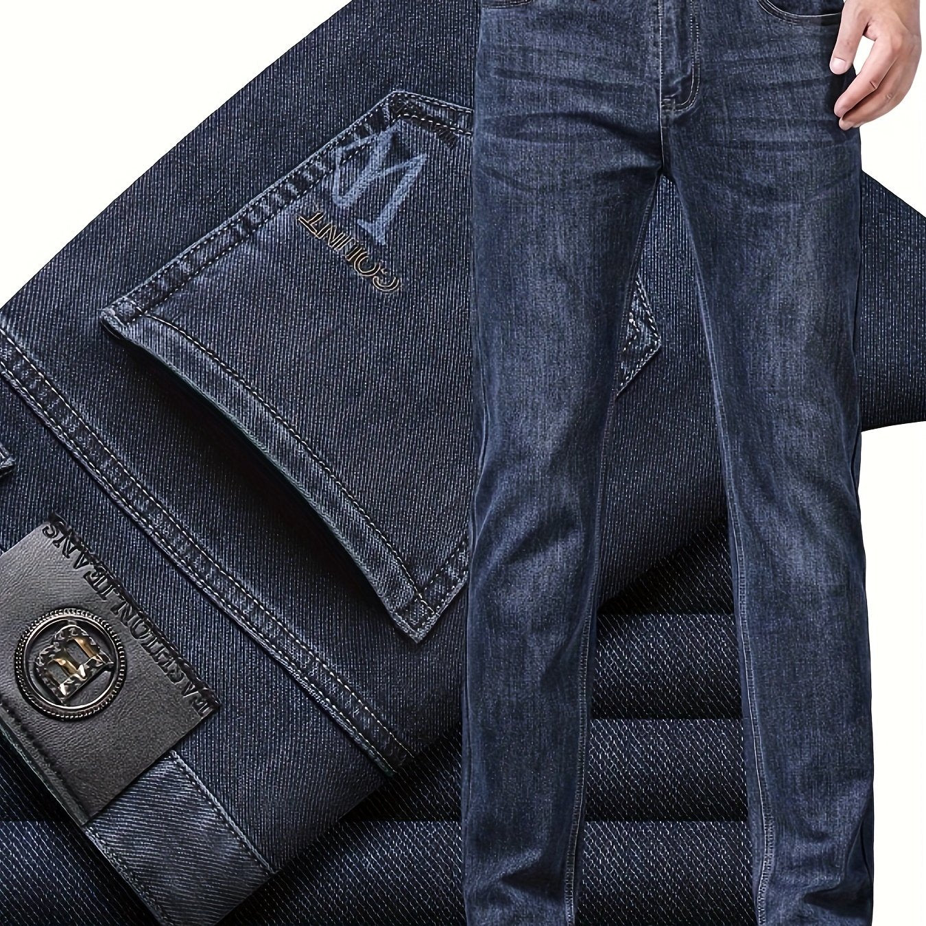 Men's Classic Blue Denim Jeans, Slim Fit with Stretch Blend for Comfort in Business or Casual Wear