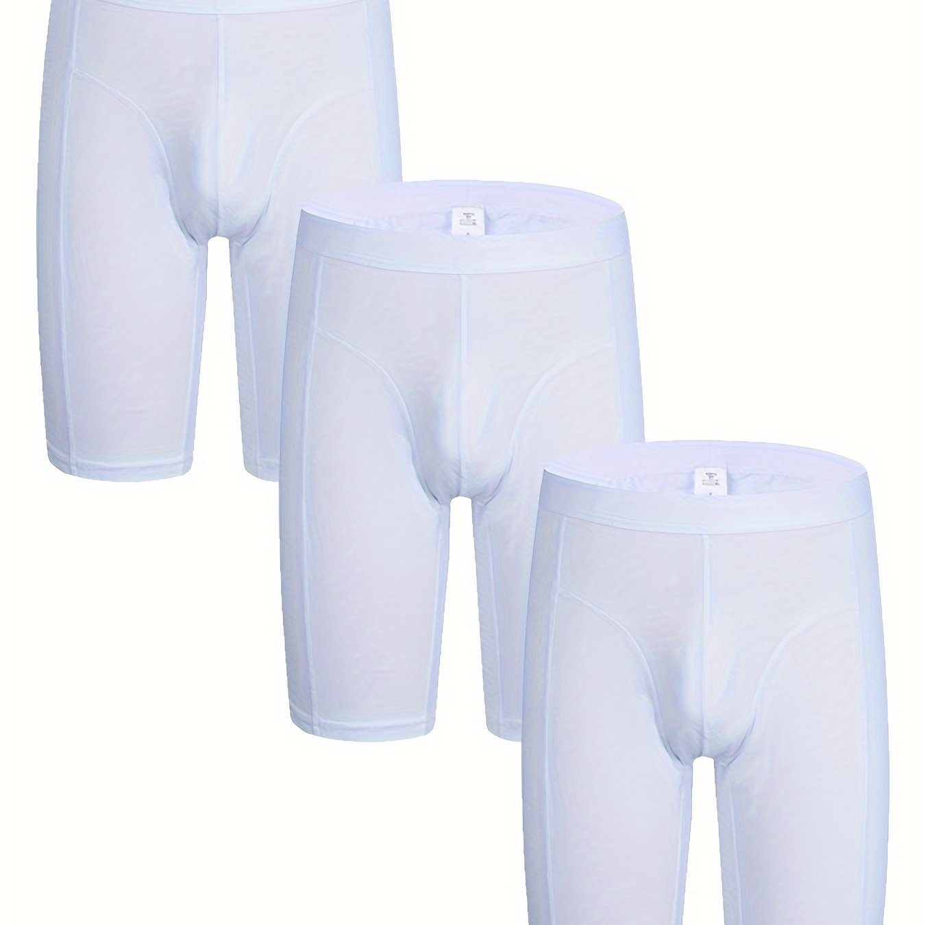 Men's 3-Pack Ultra-Long Cotton Boxer Briefs, 95% Cotton 5% Spandex, Medium Stretch, Solid Color, Daily Wear.