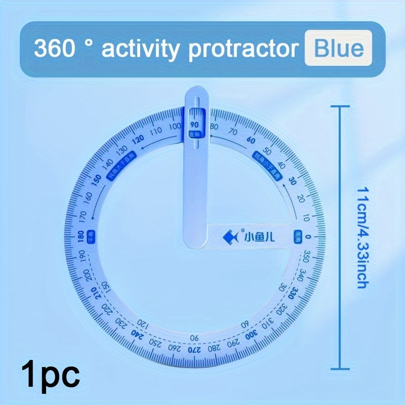 360-Degree Rotating Protractor - Precision angle measuring tool for drafting and drawing, made of durable plastic, essential office supply.