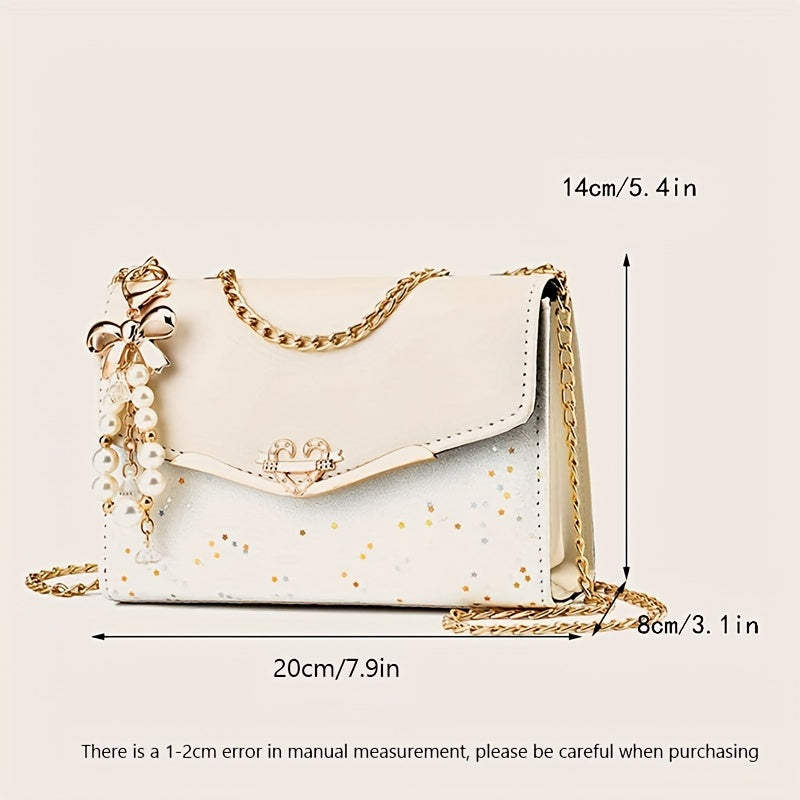 Trendy women's shoulder bag with metal chain and tassel pendant, the perfect gift for family, friends, and Valentine's Day. Great for shopping and everyday use.