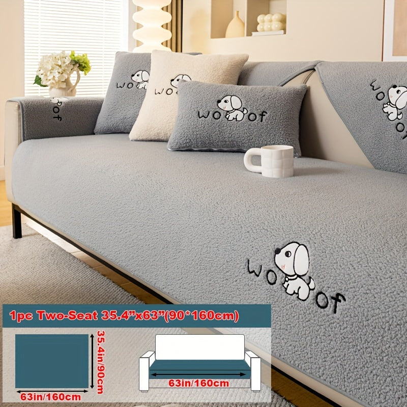 Soft Sherpa sofa cover, pet-friendly, non-slip, machine washable.