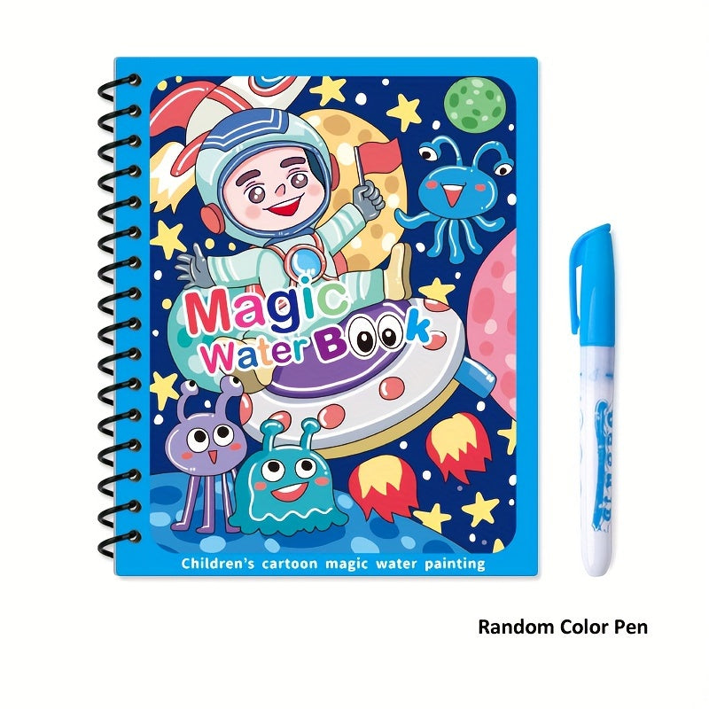 Magic Water Drawing Book for ages 3+ with reusable pad and water pen for creative learning.