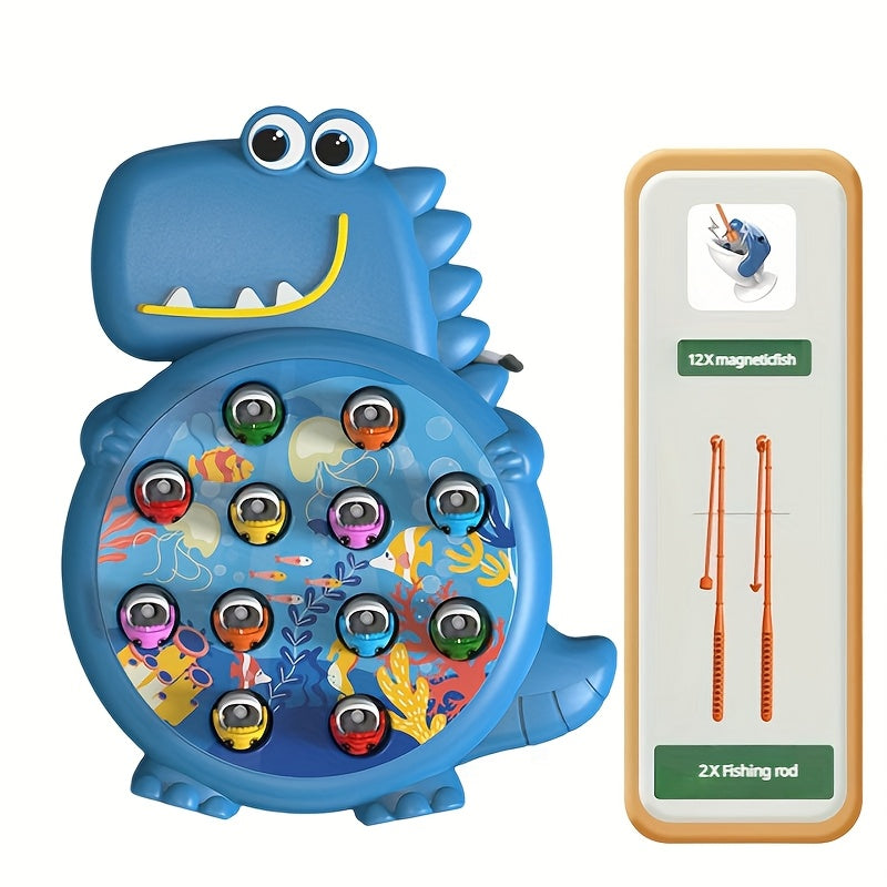 Interactive educational toy set for youngsters: Magnetic Dinosaur Fishing Game in Green/Blue