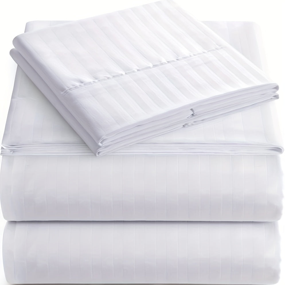 Luxurious Italian-Style Striped Sheet Set, 4 Pieces Included, Made with 1800 Thread Count Microfiber, Features Deep Pockets for Easy Fit, Resistant to Wrinkles, Stains, and Fading, Breathable and suitable for All Seasons, Easy to Clean in Washing