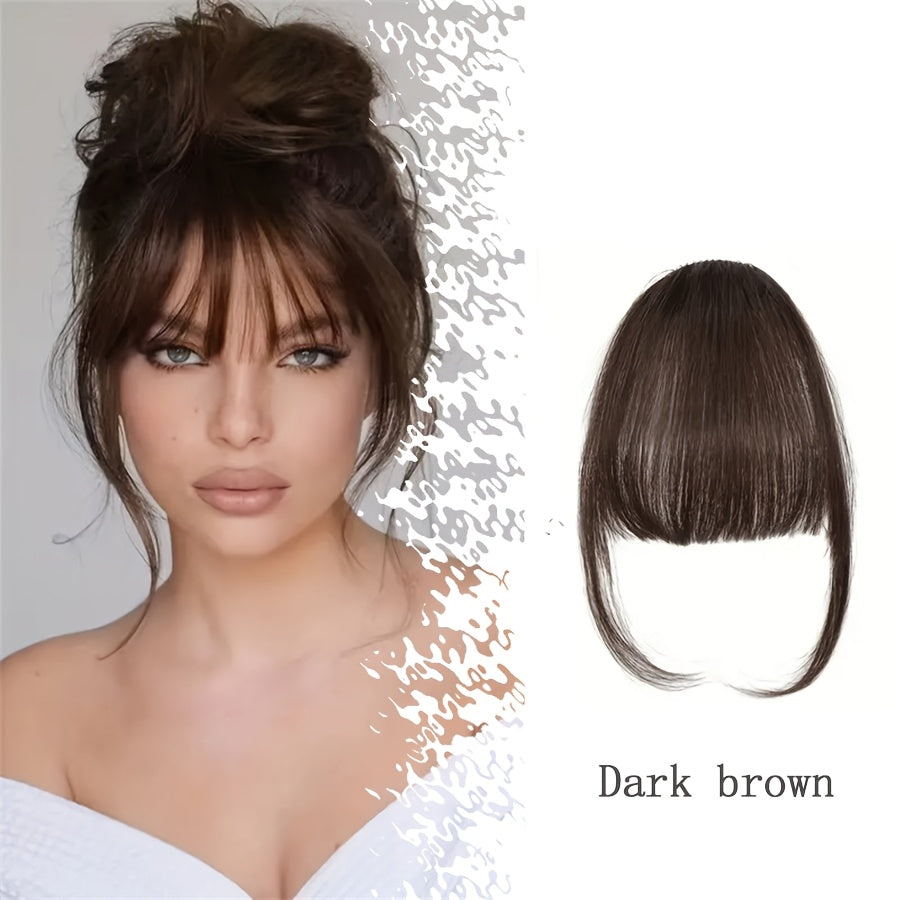 1 Elegant Synthetic Bangs Hair Clip in Deep Brown and Black for Daily Wear.