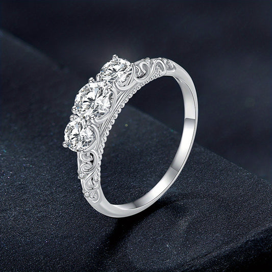 Moissanite Ring featuring 0.3-0.5 carats, set in 925 Sterling Silver with a row of Moissanite stones. Perfect for women's engagement, wedding, banquet, party, or anniversary gifts.