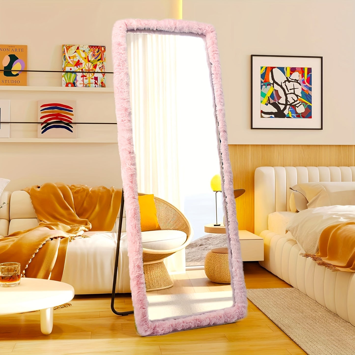 Boho-Chic Ultra-Soft Mirror Cover for 162.56cm x 53.34cm Mirrors - Non-Slip, Fluffy, and Gift for Girls - Mirror not included.