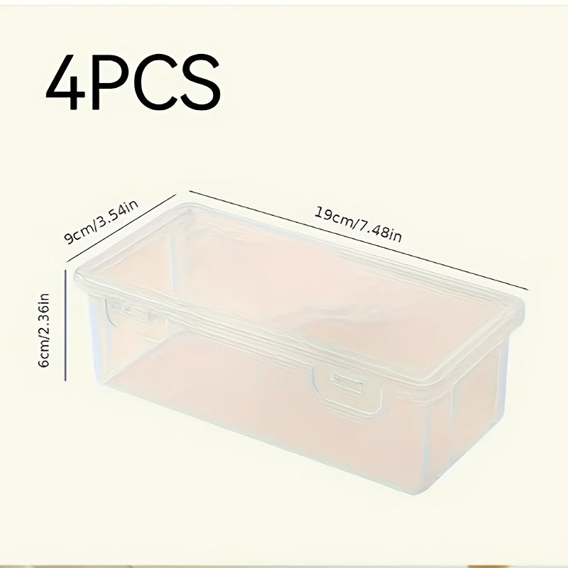 Set of 4 large clear PP storage boxes with lids, ideal for organizing office and school supplies like pens, pencils, markers, and crafts.