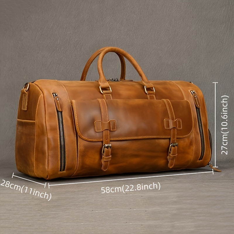 Genuine cowhide leather duffel bag for men, retro fashion handbag - 57.91 cm