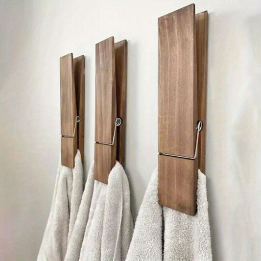 Wall-Mounted Scandinavian Style Wooden Towel Rack with Large Clips - Aesthetic Charm for MZYZ Home, Ideal Bathroom Storage Solution for Ages 14 and Up