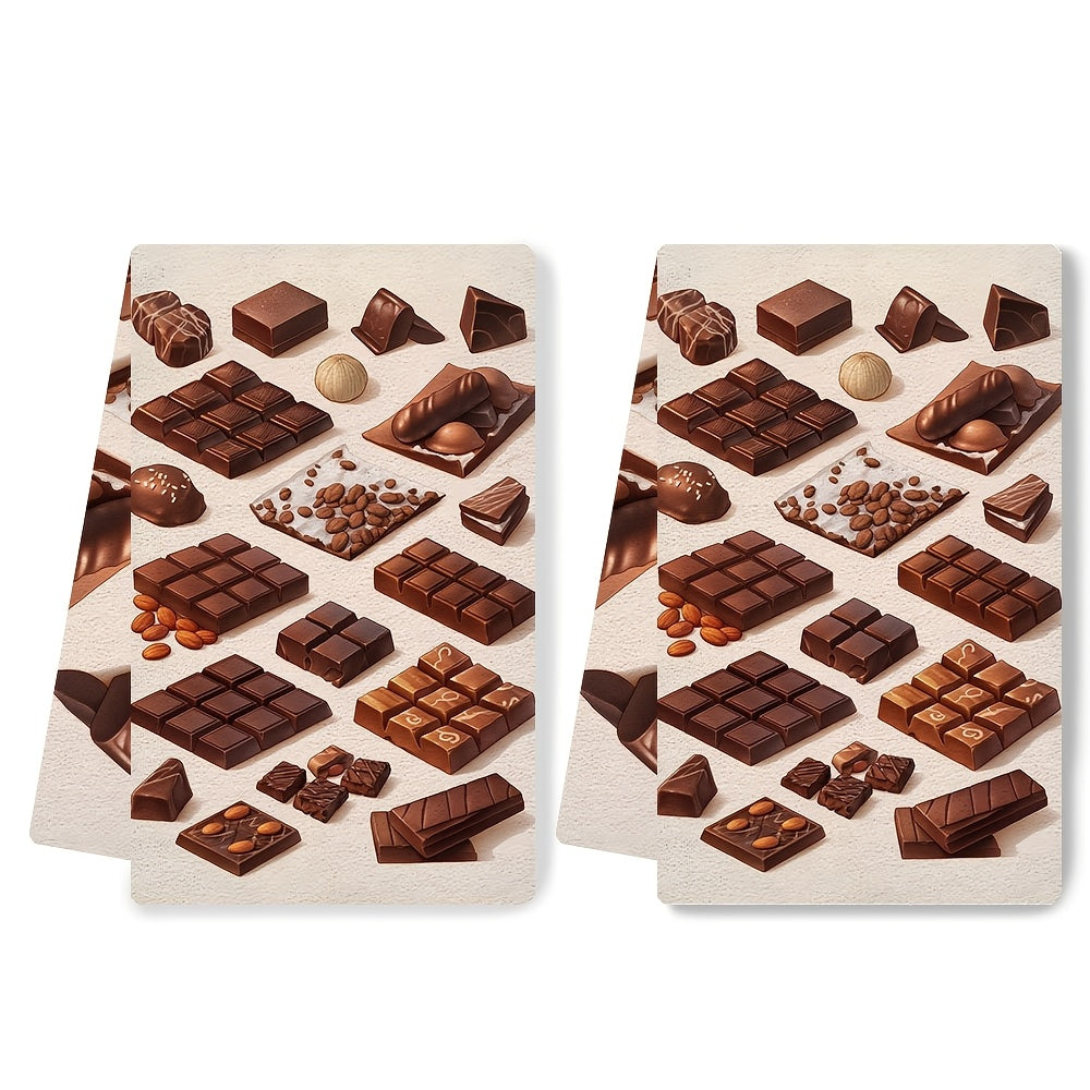 Set of 2 Ultra Soft Kitchen Towels and Gourmet Chocolate Bars for Sweet Tooth, Highly Absorbent Dish Hand Towels for Holiday Decor, Machine Washable, 16x24 Inch - Item Number: 2KYSMF1214045