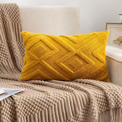 Bohemian style faux fur pillow cover in yellow, soft and luxurious for sofa, couch, living room, bedroom, car. Pillow insert not included.