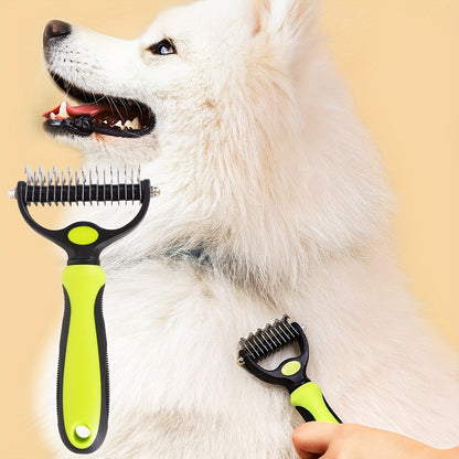 1pc Double-sided Dog Undercoat Hair Removal Comb with Non-slip Gentle Slicker Brush