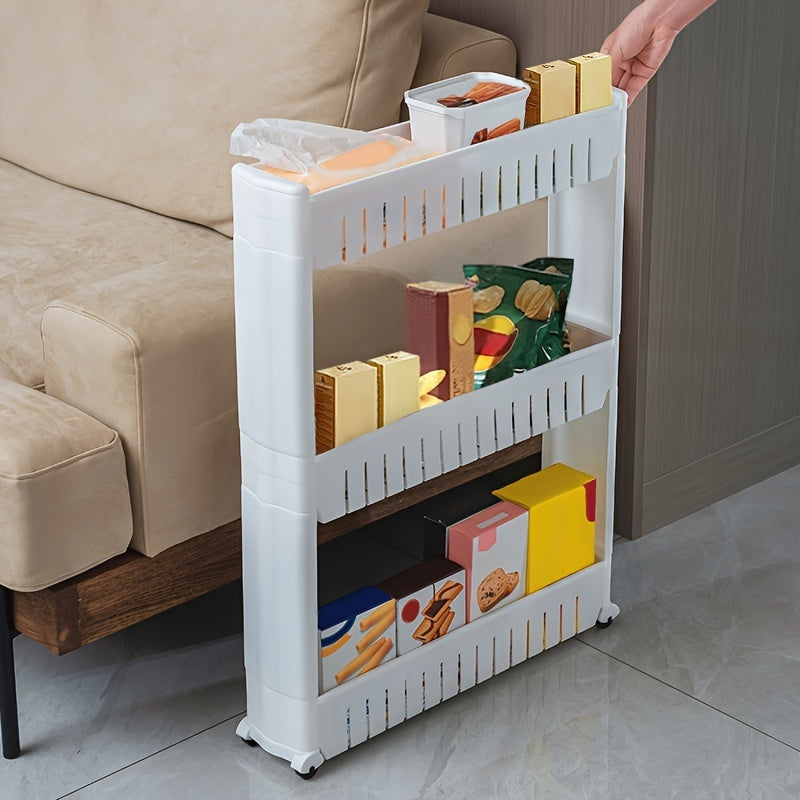 1pc Super Narrow 3-Layer Refrigerator Edge Gap Organizer Cabinet for Bathroom and Living Room Storage, Free-standing Trolley Cart