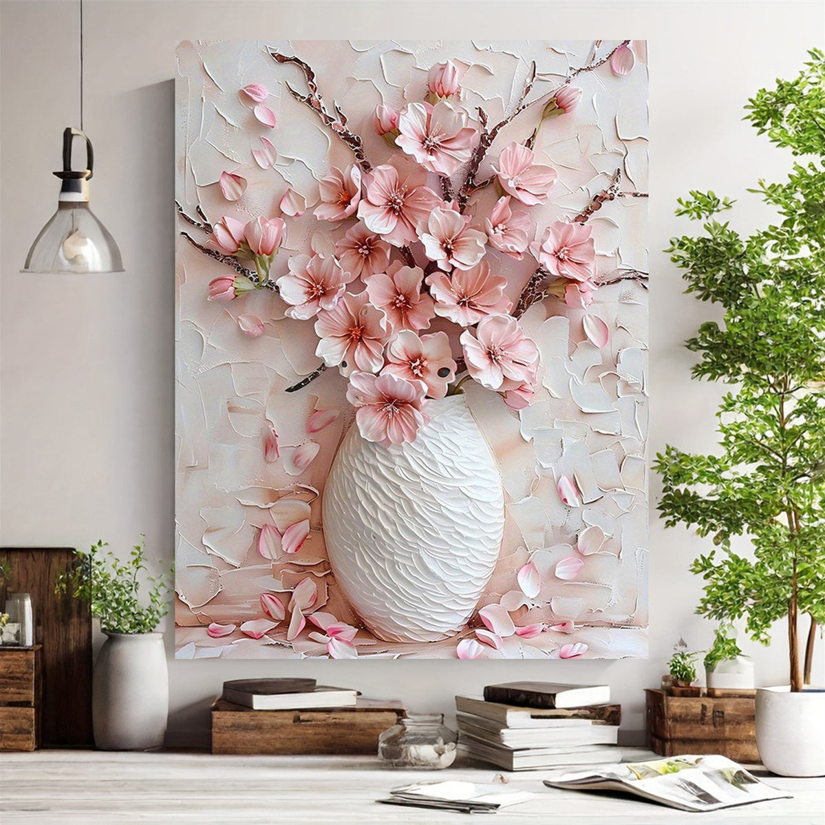 1pc frameless canvas painting featuring a charming pink flower, ideal for wall decoration in homes and offices. Perfect for bedrooms, living rooms, kitchens, and more.