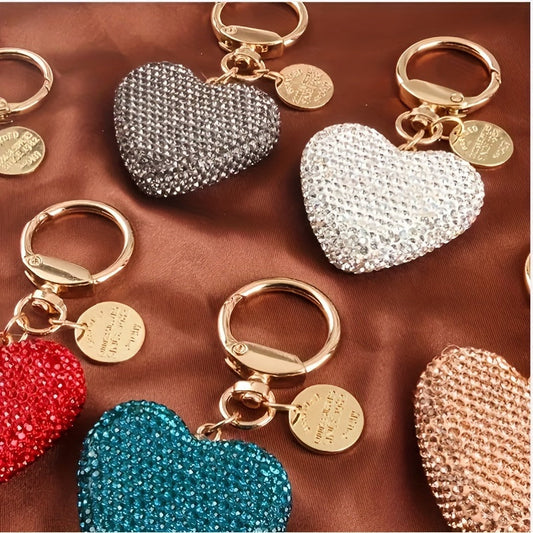 Rhinestone Heart Keychain adorned with resin, a charming accessory for bags, backpacks, or car keys. Perfect gift for Valentine's Day or daily use for women.