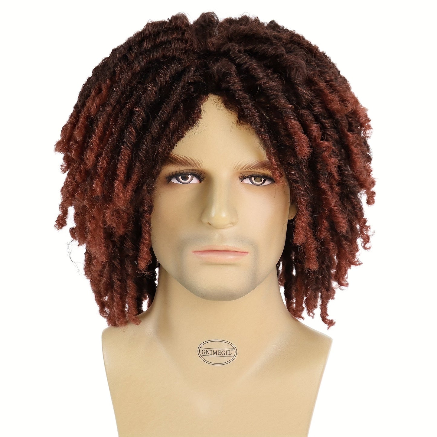 [Customer Favorite] Stylish Ombre Brown Afro Bob Wig for Men - Synthetic Dreadlocks with Heat Resistance, Natural Layered Style from GNIMEGIL