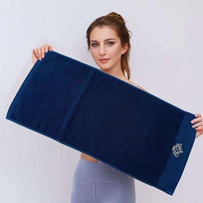 5 soft cotton hand towels with crown embroidery, quick-dry, absorbent, thick (35x75cm) for bathroom, shower, hotel, gym, spa. Available in dark gray, light gray, white, beige, teal blue. Can also be used as bath towels.