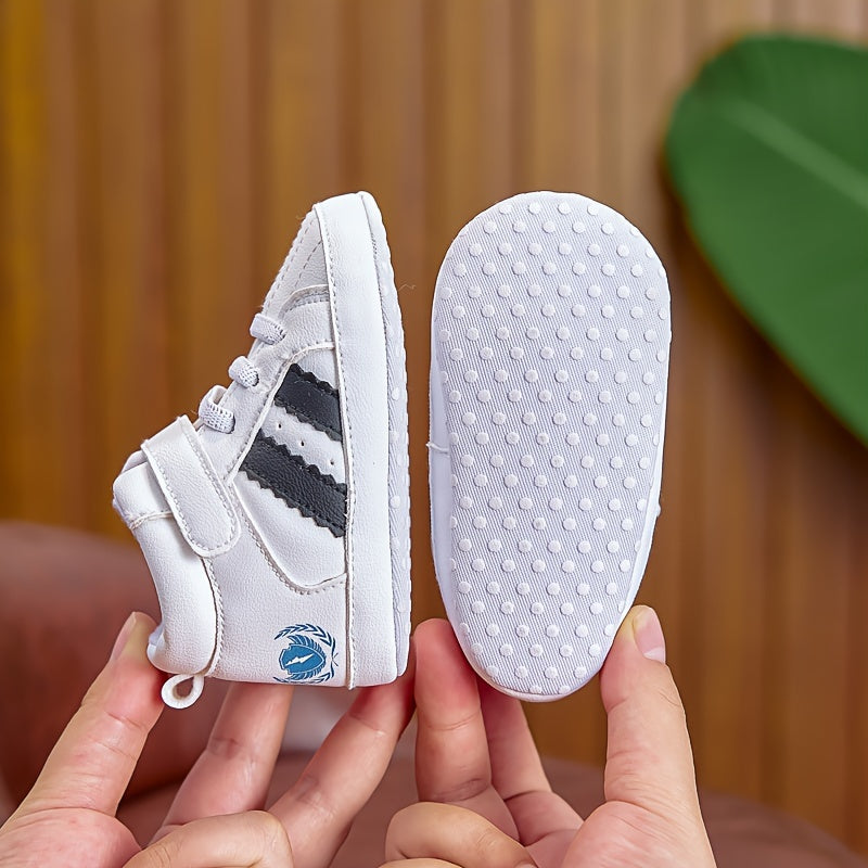 Unisex baby sneakers with adjustable strap closure, PU upper, soft fabric sole, anti-slip for spring/fall - perfect for everyday wear.