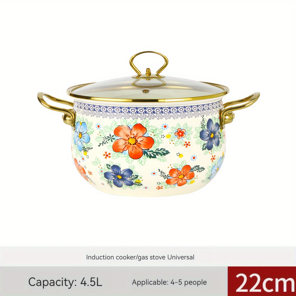 Enamel Soup & Stew Pot with Dual Handles - High-Quality Cookware for Gas & Induction Stoves, Ideal for Family Gatherings & Special Occasions - Includes Clear Lid for Easy Viewing