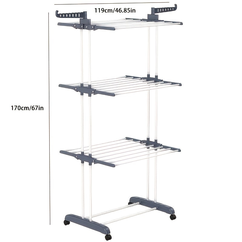 Adjustable Rolling Laundry Rack with Foldable Drying Rod - Large Wheeled Clothes Organizer for Indoor & Outdoor Use. Ideal for Back to School, Christmas, and New Year. Perfect Drying Solution for All Your Laundry Needs.