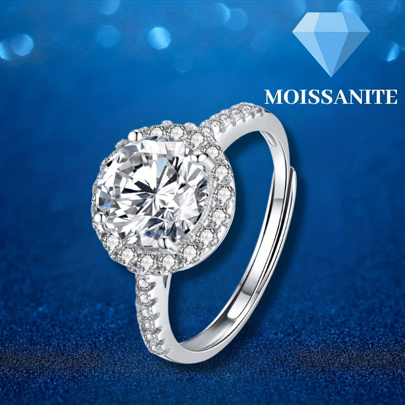 Yaltirab turgan Moissanite Halo uzuk, 1-2ct to'rt prongli ajoyib dumaloq kesimli zargarlik, taklif yoki to'y uchun mukammal.