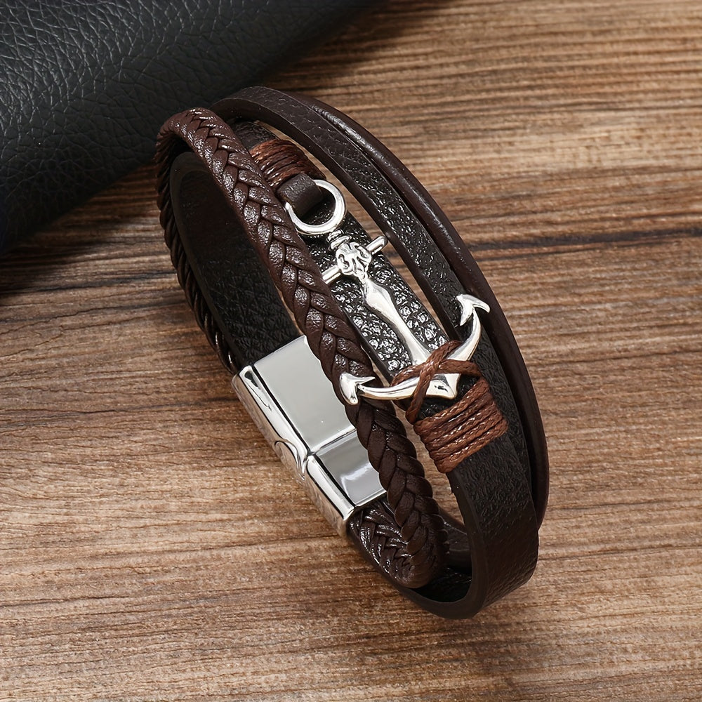 Chic and Minimalist Anchor Design PU Leather Bracelet for Men