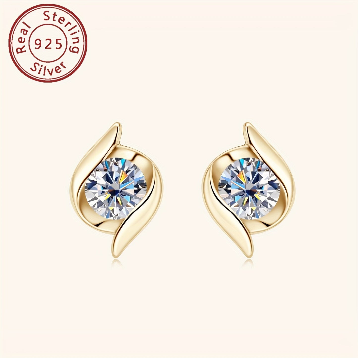 Stunning and timeless Infinity Twist Stud Earrings featuring a 5mm Round Moissanite, Synthetic 1.0ct Total (0.5ct each) stone. Crafted with 925 Sterling Silver, 14K Gold Plating, perfect for Christmas, weddings, or daily wear. Hypoallergenic 925 Silver