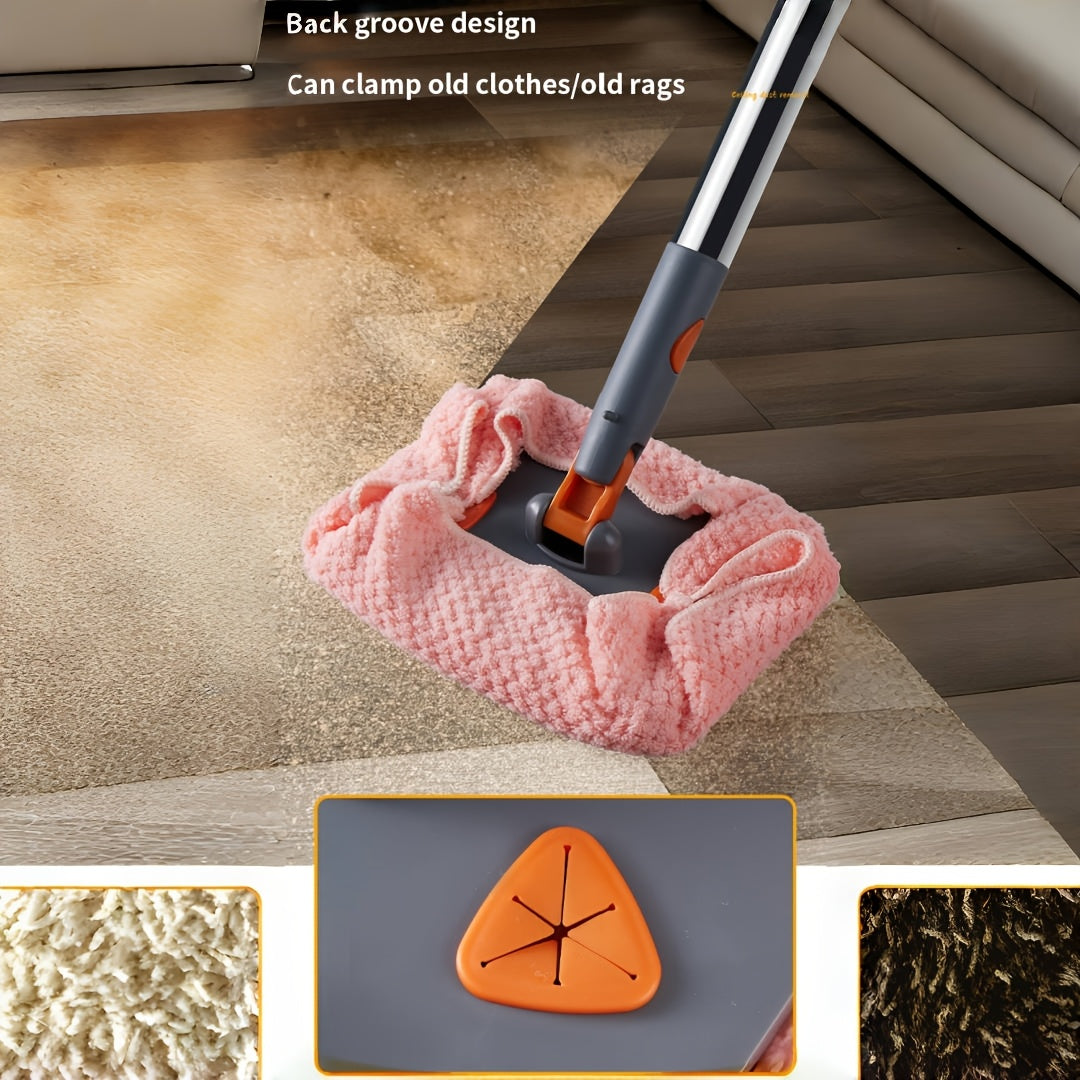 Multi-functional Triangle Mop for Walls & Ceilings - Adjustable, Collapsible Design with 4 Washable Microfiber Pads for Effortless Cleaning in Kitchens, Bathrooms, and Living Areas.