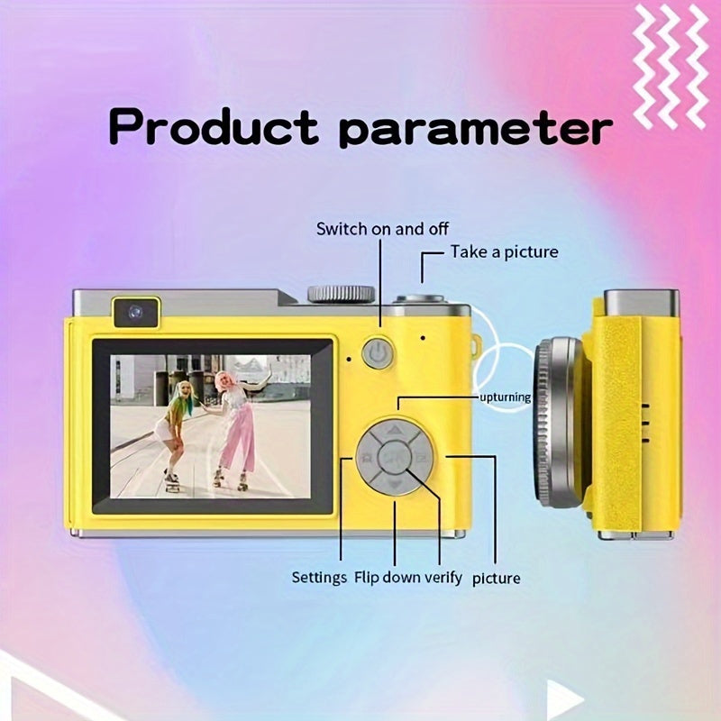 Compact instant photo camera, 1080p resolution with CCD sensor, 1.07x viewfinder magnification, rechargeable lithium polymer battery, no wireless connectivity. Easy to use, does not come