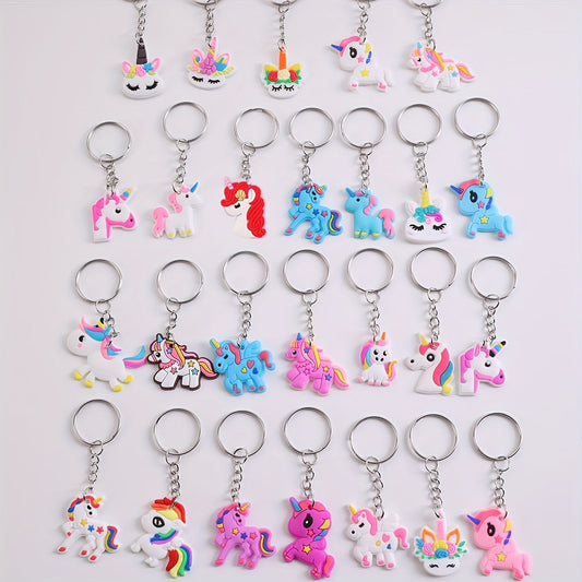 26 DIY cartoon unicorn keychains made of PVC material, perfect for adding a touch of whimsy to your lady's bag or keyring. Ideal for birthday gifts and featuring an adorable animal theme.